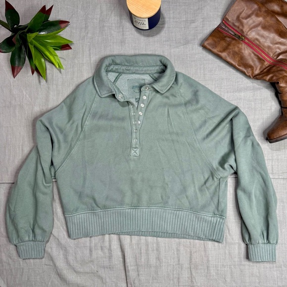 American Eagle Outfitters Tops - Aerie green Sage half Button-Up sweater pullover